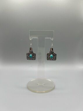 Silver-Tone Turquoise Drop Earrings - Handmade #E0279C